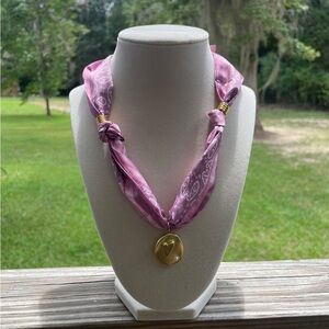 Pink/purple Scarf Necklace with Gold Pendant